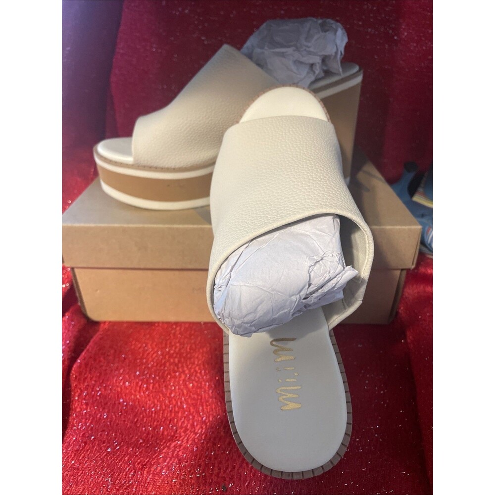 Mi.iM Jemma Chunky Heel Slip-on Square Toe Platform Sandals Camel size 7.5 NWB
